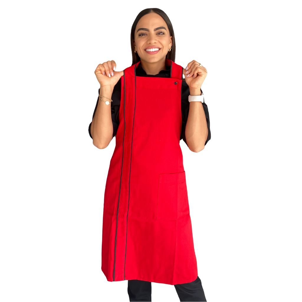 [R92302-660] zittro Mandil Delantal Chef Unisex Franja Rojo